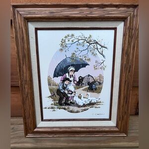 Vintage framed C. Carson geese feeding